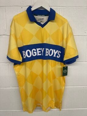 New nwt Bogey boys Sz M Medium yellow blue athletic checkered polo preppy